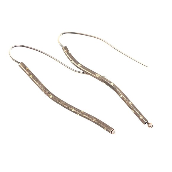 Sterling Silver 925 Oxidized Long Dangle Earrings Branch Like Earrings - Picture 2 of 8